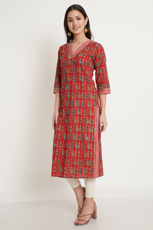 Jaipuri Cotton Printed Straight Kurta for Women