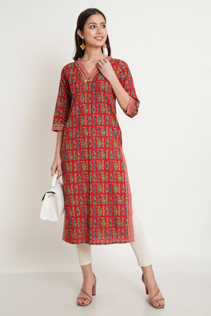 Jaipuri Cotton Printed Straight Kurta for Women