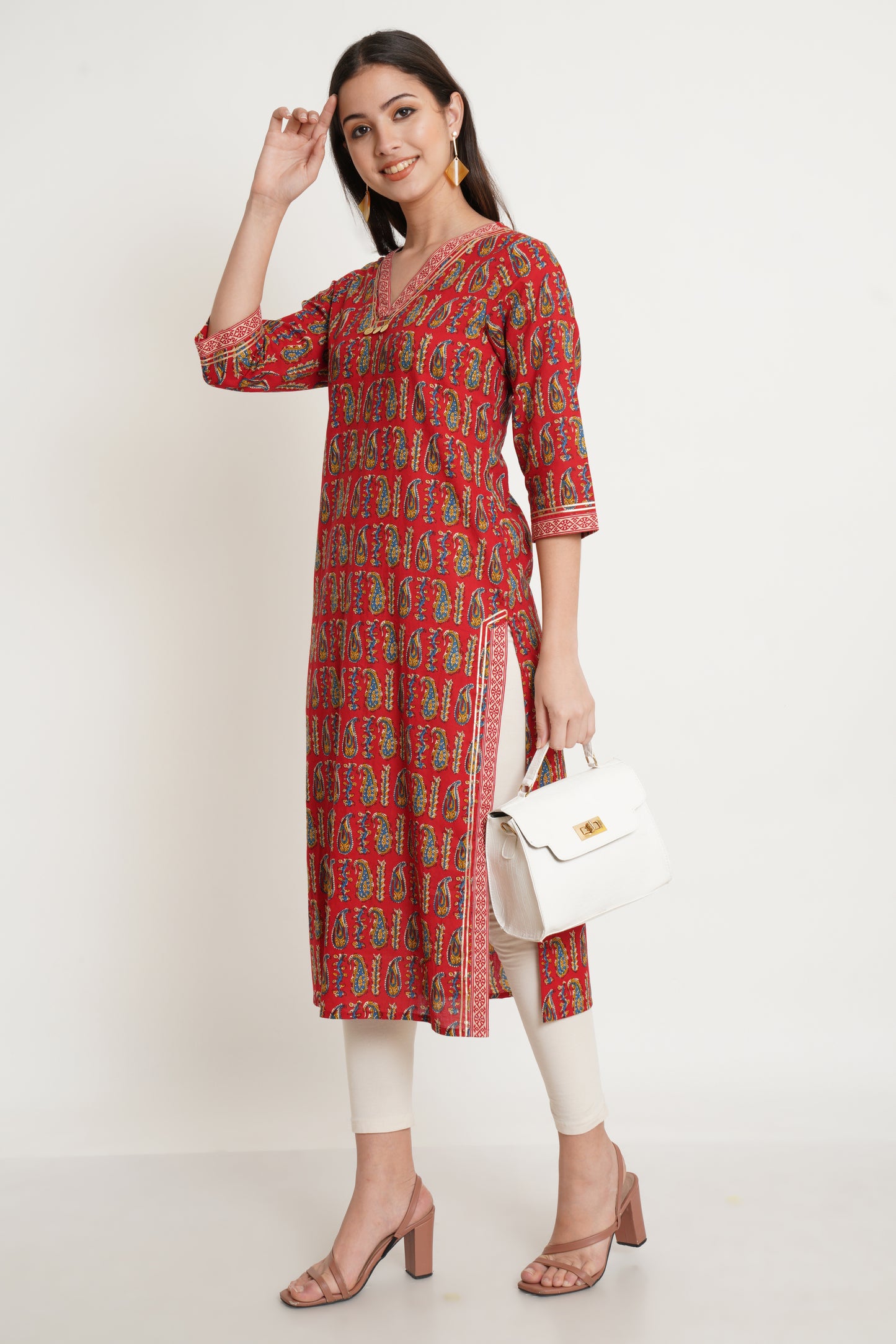 Jaipuri Cotton Printed Straight Kurta for Women