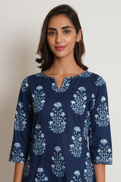 JAIPURI COTTON KURTI Printed Short Kurti for Women (Majestic Blue)