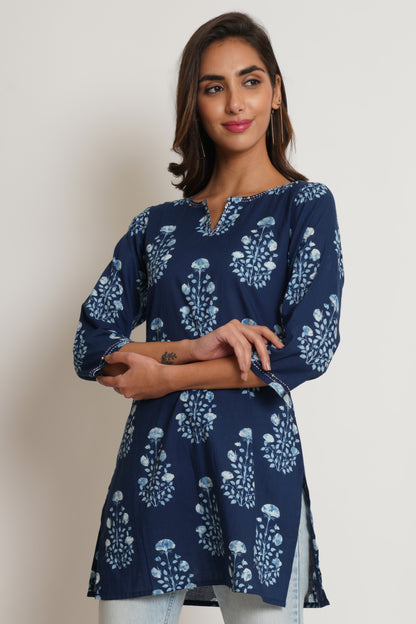 JAIPURI COTTON KURTI Printed Short Kurti for Women (Majestic Blue)