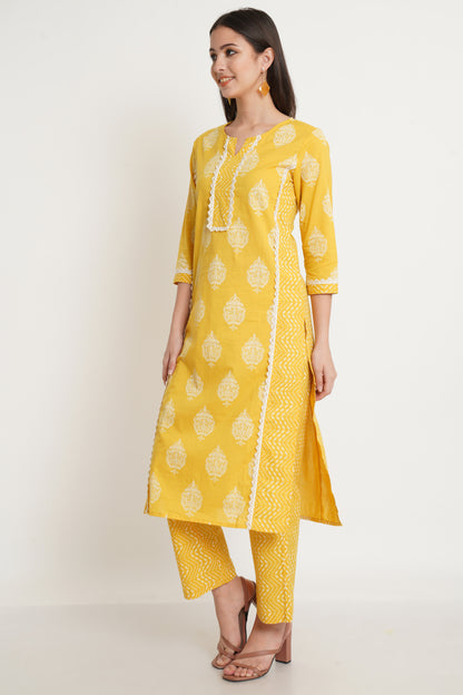 Ethnic Motifs Printed Panelled Pure Cotton Kurta with Palazzos