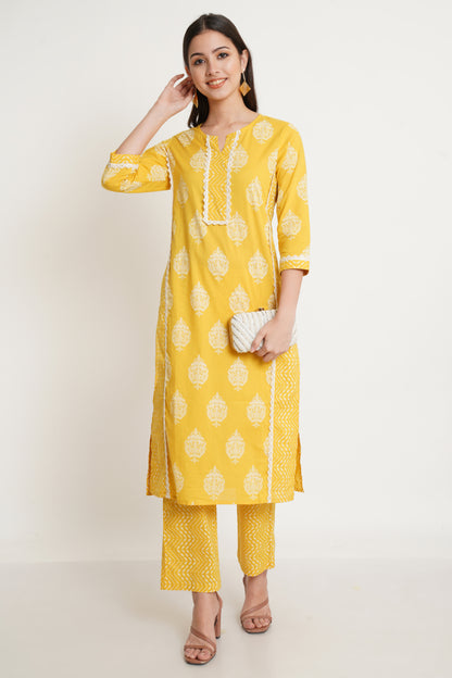 Ethnic Motifs Printed Panelled Pure Cotton Kurta with Palazzos