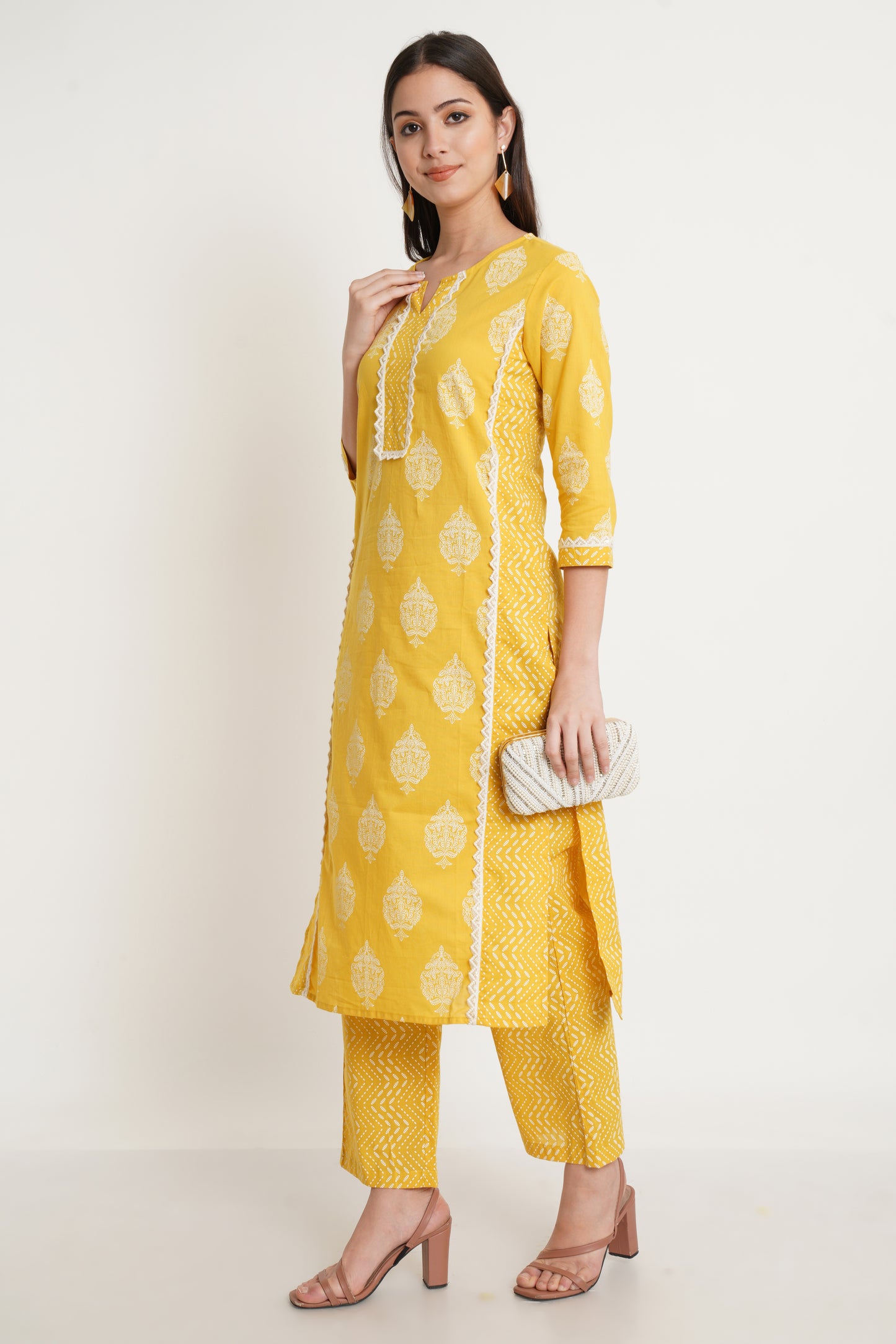 Ethnic Motifs Printed Panelled Pure Cotton Kurta with Palazzos