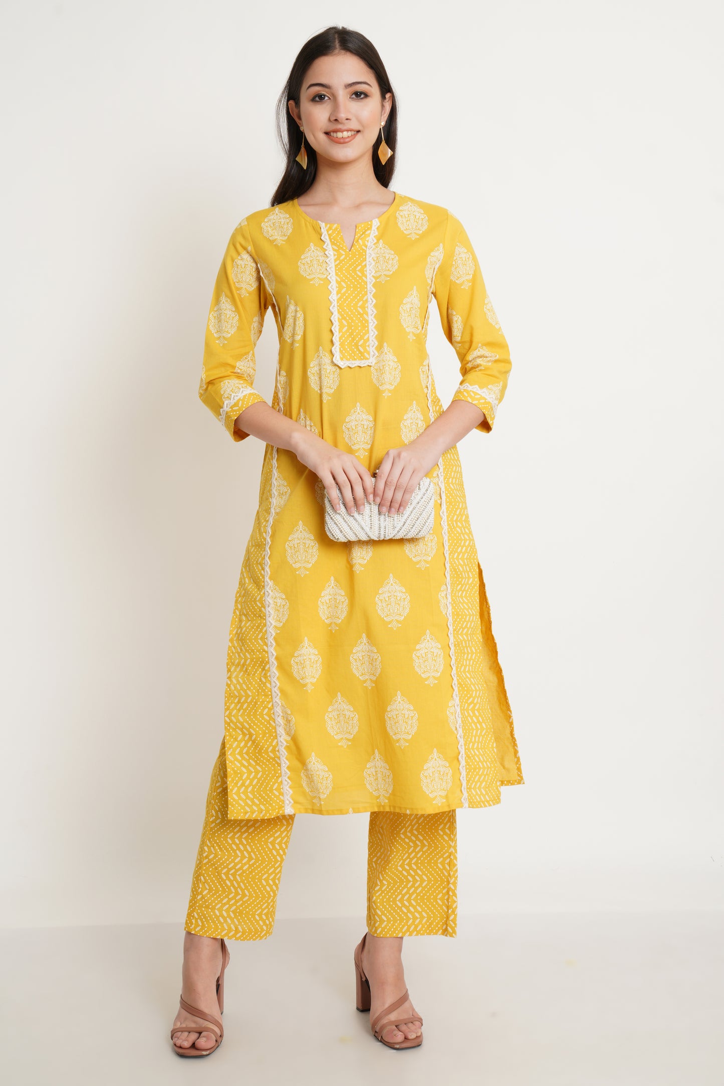 Ethnic Motifs Printed Panelled Pure Cotton Kurta with Palazzos