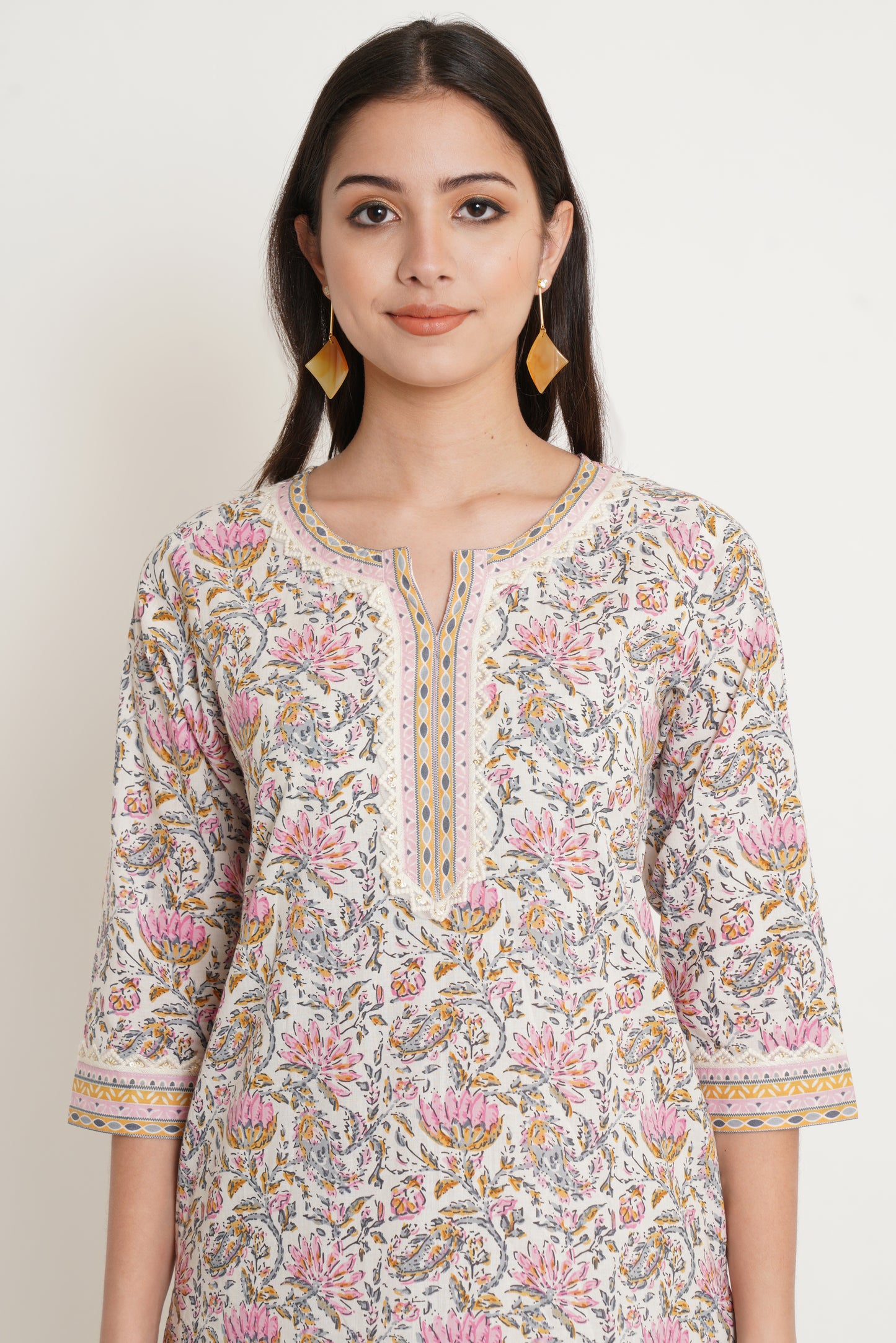 Floral Printed Notched Neck Straight Kurta with Palazzos