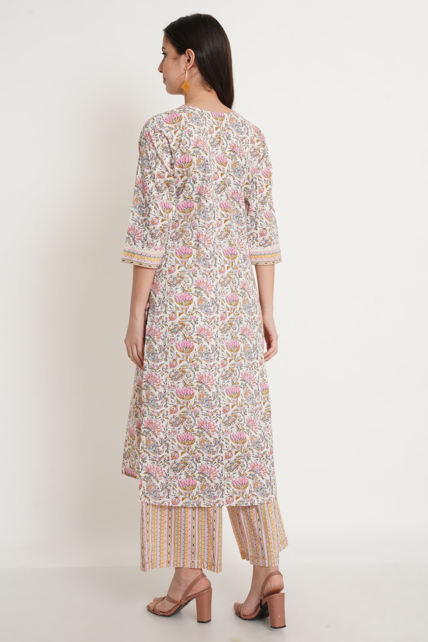 Floral Printed Notched Neck Straight Kurta with Palazzos