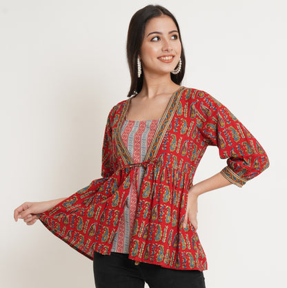 COTLAND Fashions Jaipuri Cotton Shrug Top with Strappy Inner for Women