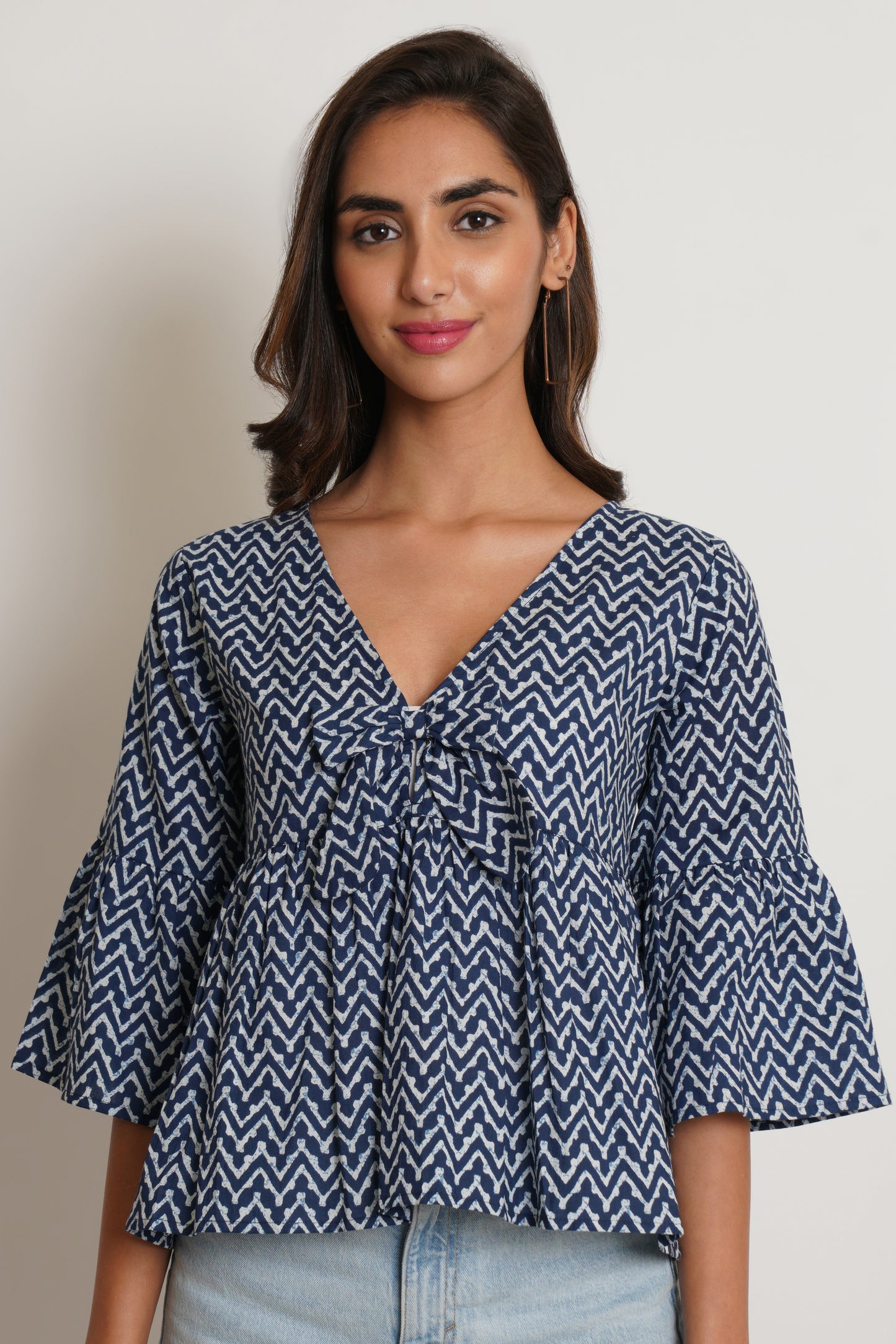 Jaipuri Cotton Printed Peplum Kimono Sleeves Regular Fit Top