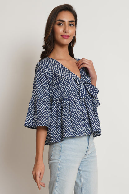 Jaipuri Cotton Printed Peplum Kimono Sleeves Regular Fit Top