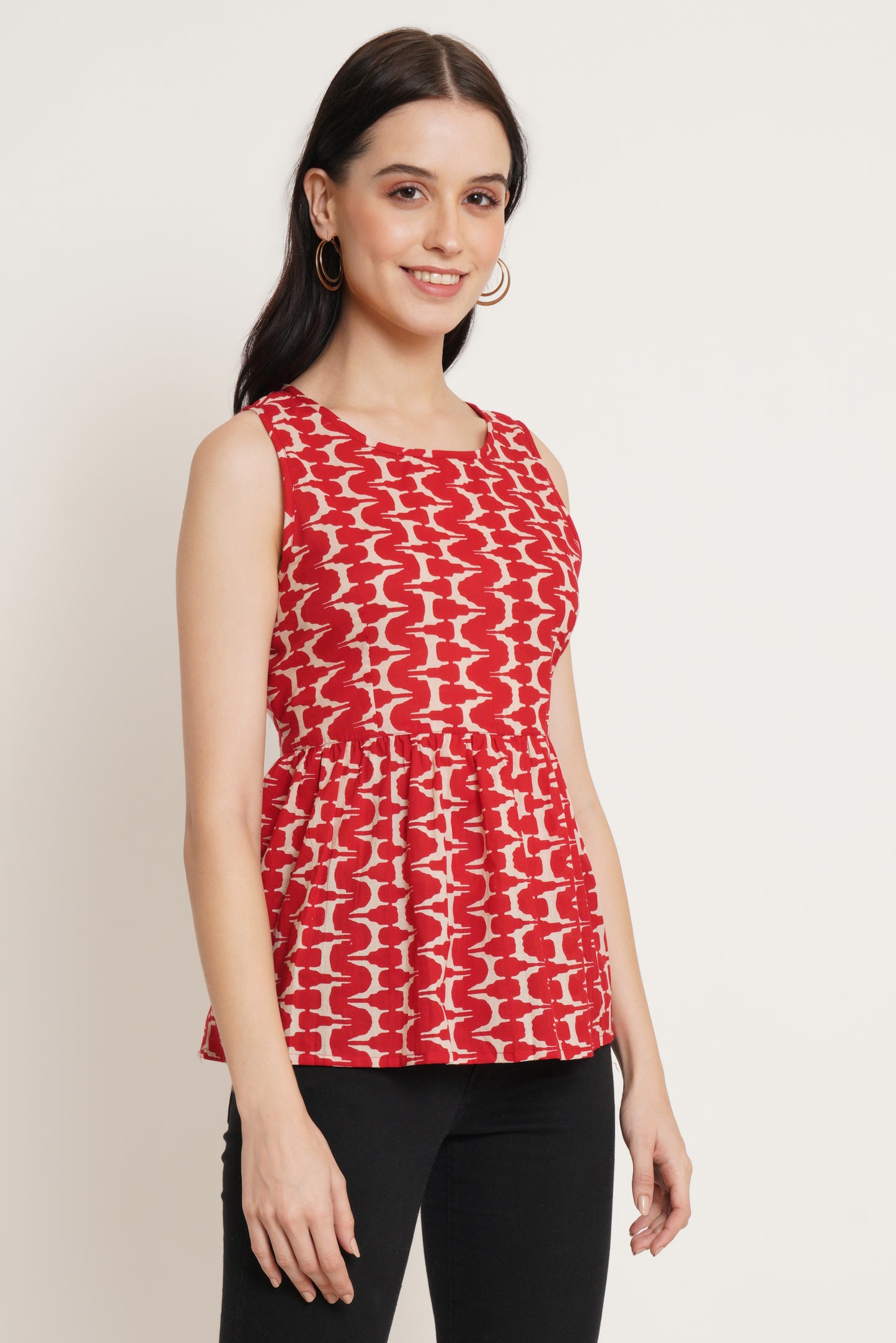 JAIPURI COTTON KURTI Sleeveless Printed Peplum Top for Women