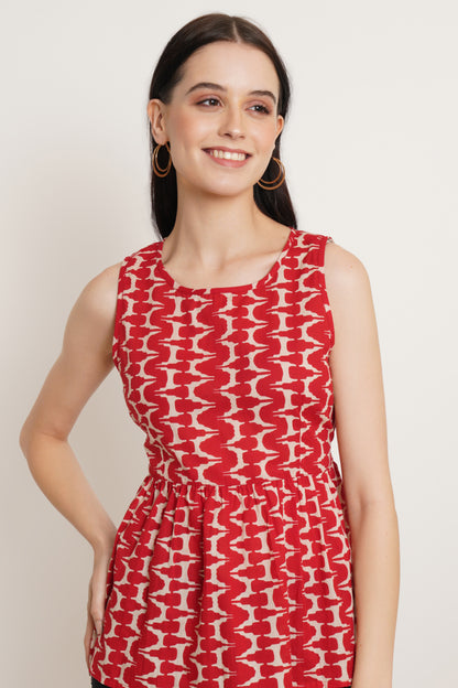 JAIPURI COTTON KURTI Sleeveless Printed Peplum Top for Women