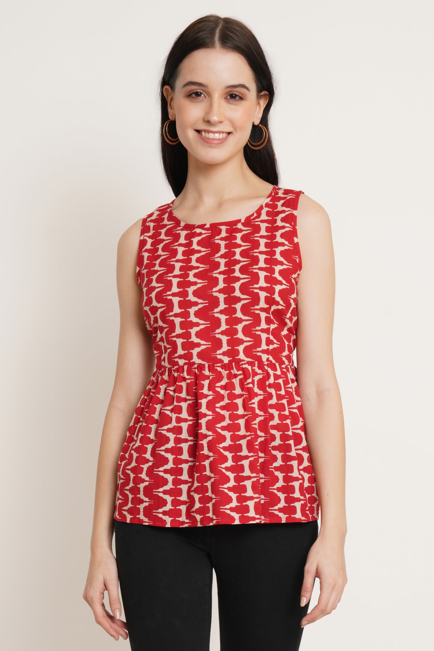 JAIPURI COTTON KURTI Sleeveless Printed Peplum Top for Women