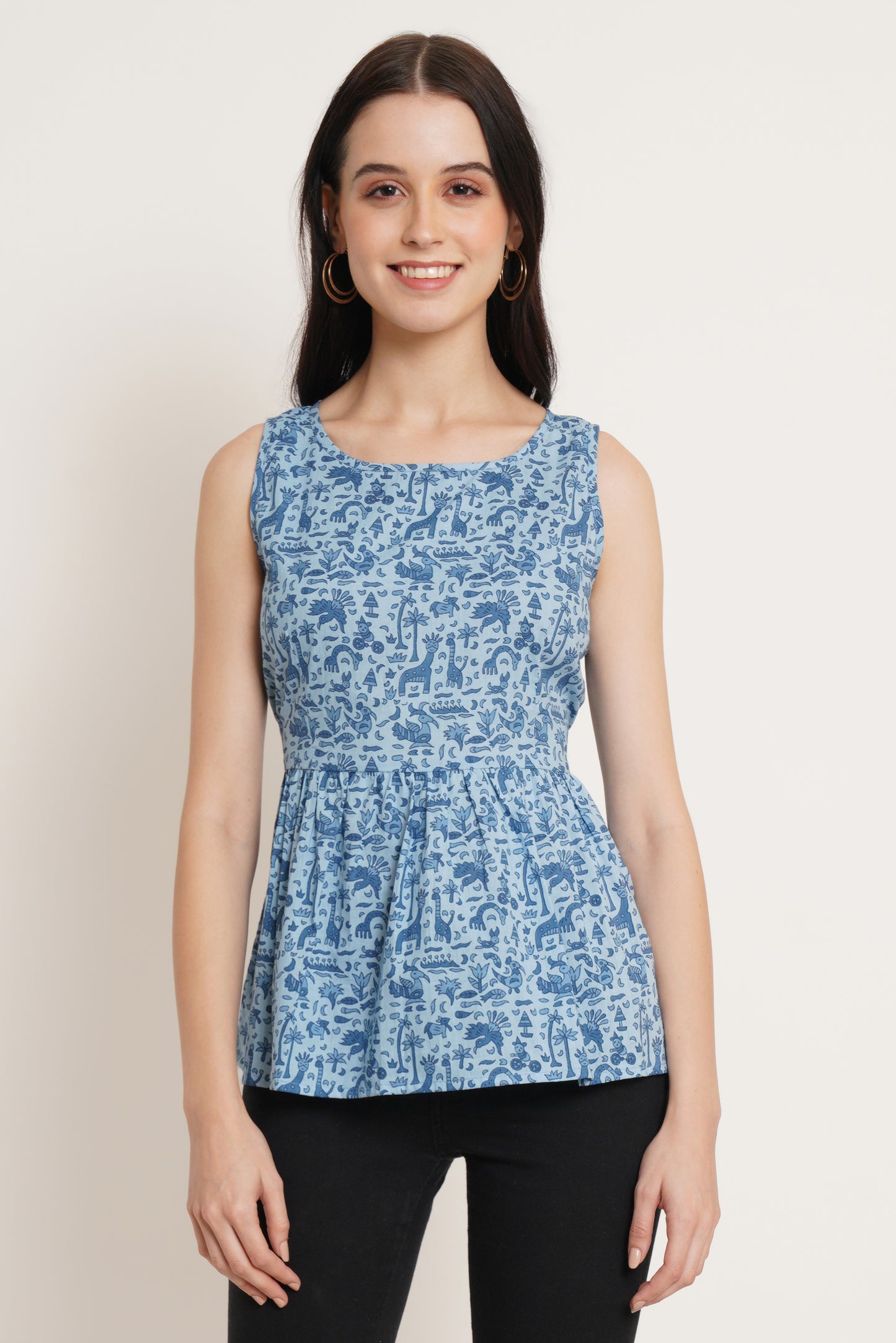 JAIPURI COTTON KURTI Sleeveless Printed Peplum Top for Women