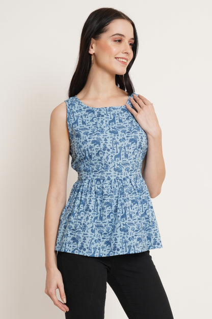 JAIPURI COTTON KURTI Sleeveless Printed Peplum Top for Women