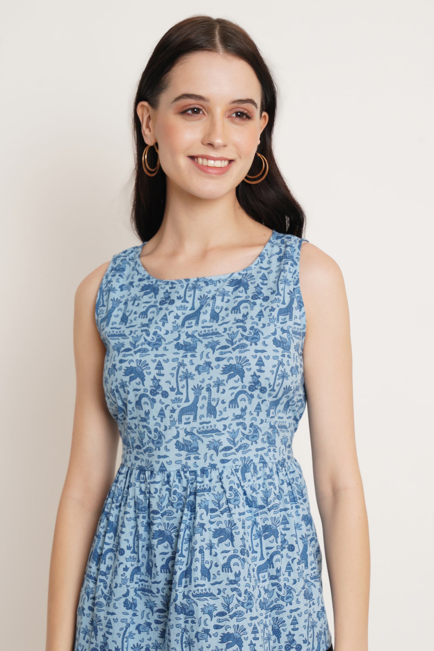 JAIPURI COTTON KURTI Sleeveless Printed Peplum Top for Women