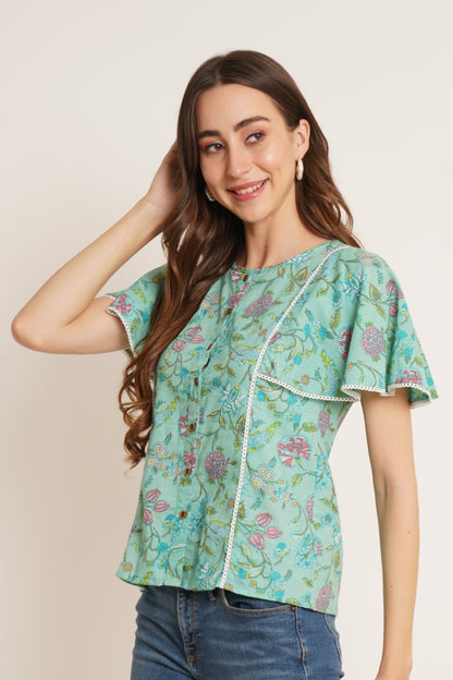 Floral Cotton V-Neck Women's Tunic