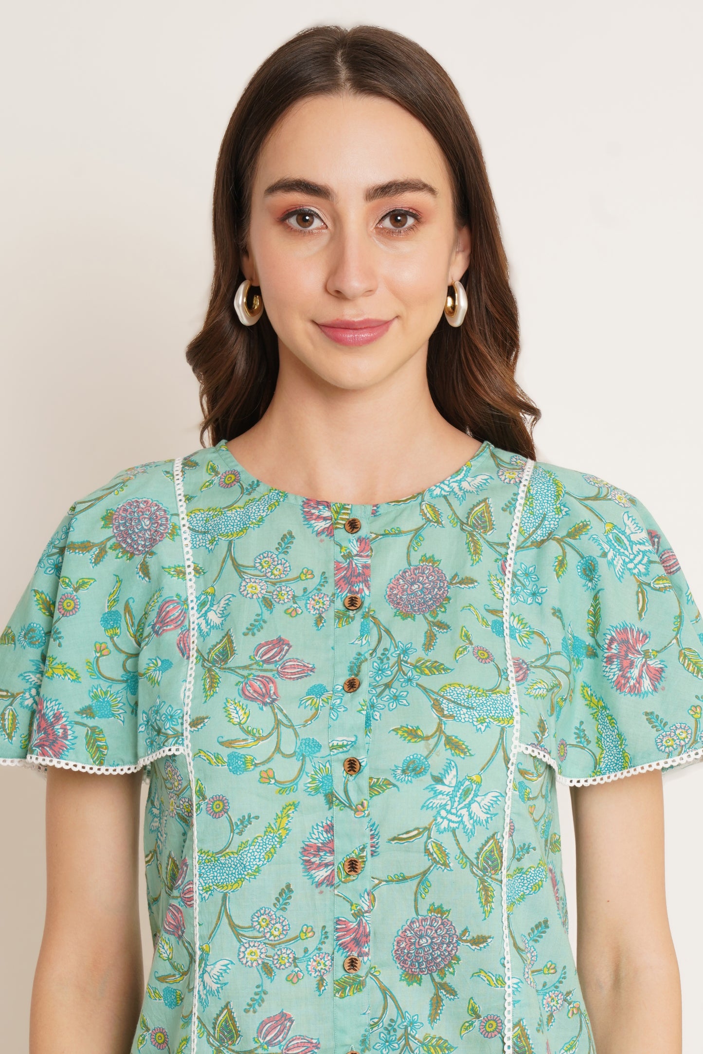 Floral Cotton V-Neck Women's Tunic