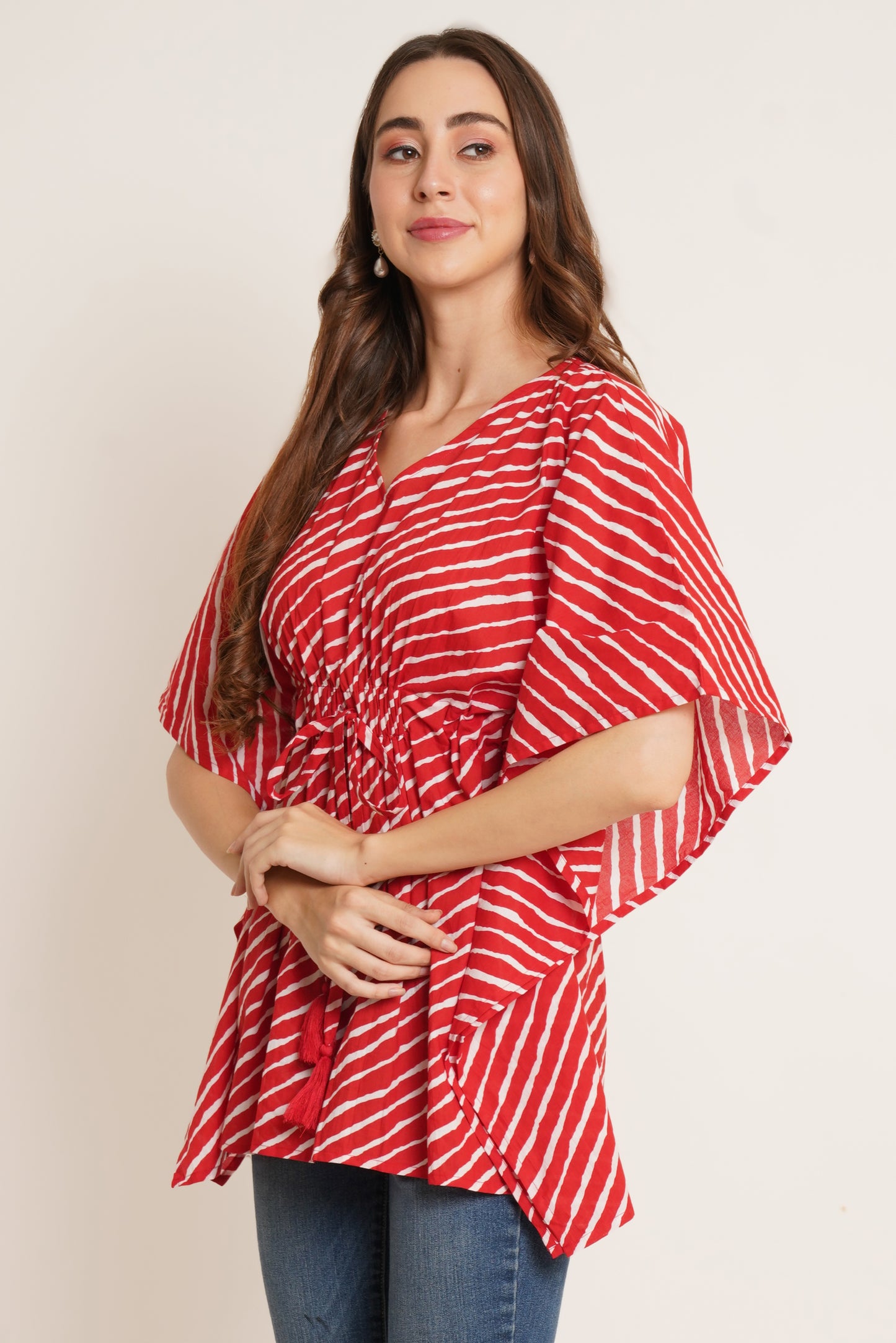 Printed Cotton V-Neck Women's LongLine Kaftan