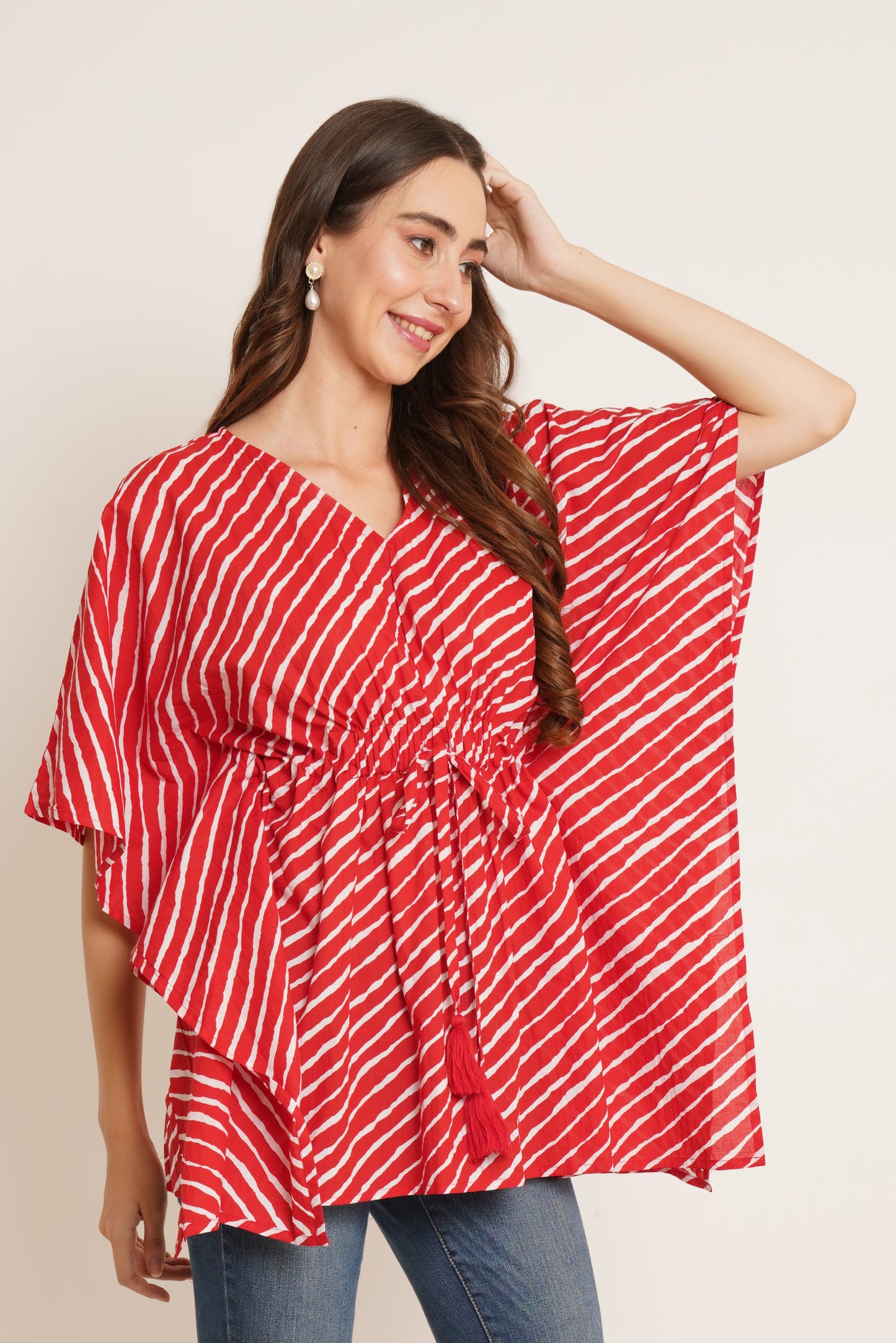 Printed Cotton V-Neck Women's LongLine Kaftan