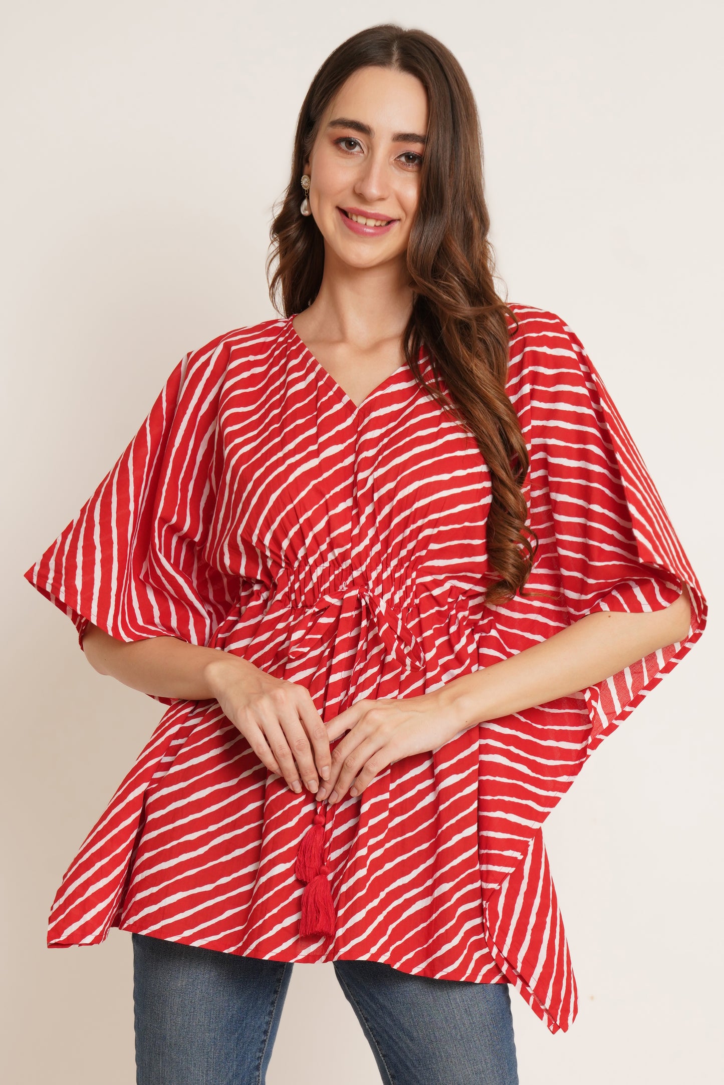 Printed Cotton V-Neck Women's LongLine Kaftan