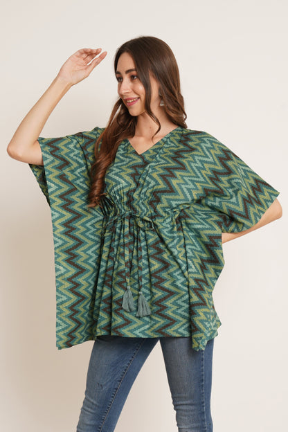 Jaipuri Cotton Kimono Sleeves Printed LongLine Kaftan Top for Women