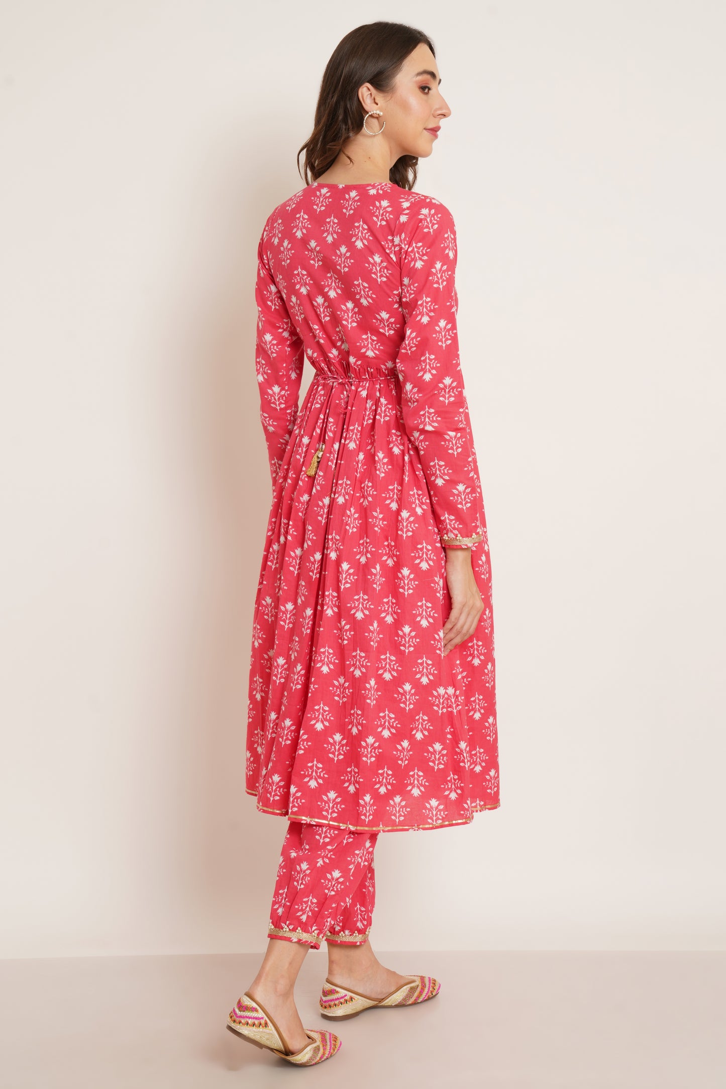 Floral Printed Empire Gotta Patti Pure Cotton A-Line Kurta With Salwar