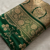 Bottle Green Banarasi Silk Saree with Heavy Gold Zari Floral Jaal & Rich Traditional Border