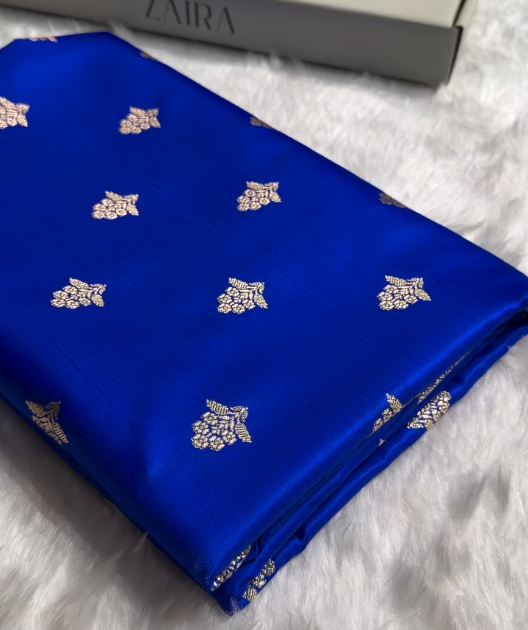 Royal Blue Silk Saree with Elegant Golden Zari Butti Work
