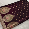 Deep Wine Banarasi Silk Saree with Gold Zari Paisley Motifs & Traditional Woven Border