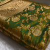 Mustard Green Banarasi Brocade Silk Saree with Rich Golden & Teal Zari Weaving