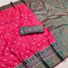Rani Pink Luxury Silk Saree with Antique Teal Banarasi Border & Grand Zari Pallu