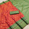 Verdant Green & Coral Flame Luxury Silk Saree with Antique Zari Banarasi Pallu