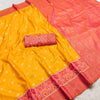 Sunlit Mustard Gold Luxury Silk Saree with Coral Red Banarasi Border & Antique Zari Pallu