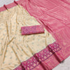 Ivory Cream Luxury Silk Saree with Rani Pink Banarasi Border & Zari Jaal Pallu