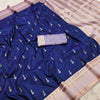 Royal Blue Silk Saree with Gold Butta & Blush Pink Striped Pallu