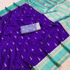 Royal Purple Silk Saree with Gold Zari Butta & Sea Green Striped Pallu