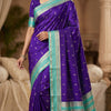 Royal Purple Silk Saree with Gold Zari Butta & Sea Green Striped Pallu