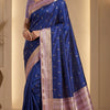 Royal Blue Silk Saree with Gold Butta & Blush Pink Striped Pallu
