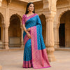 Teal Blue Luxury Silk Saree with Royal Magenta Banarasi Border & Grand Zari Pallu
