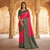 Rani Pink Luxury Silk Saree with Antique Teal Banarasi Border & Grand Zari Pallu