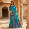 Teal Blue Luxury Silk Saree with Navy Banarasi Border & Antique Zari Pallu