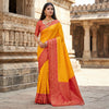 Sunlit Mustard Gold Luxury Silk Saree with Coral Red Banarasi Border & Antique Zari Pallu