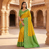Mustard Gold Luxury Silk Saree with Parrot Green Banarasi Border & Antique Zari Pallu