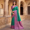 Emerald Teal Luxury Silk Saree with Royal Purple Banarasi Border & Zari Jaal Pallu
