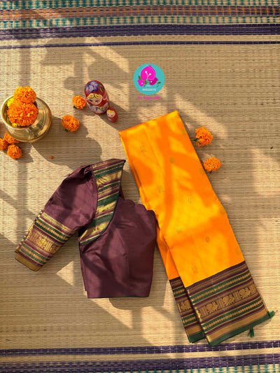 Sunlit Mustard Cotton Saree with Royal Elephant Zari Border