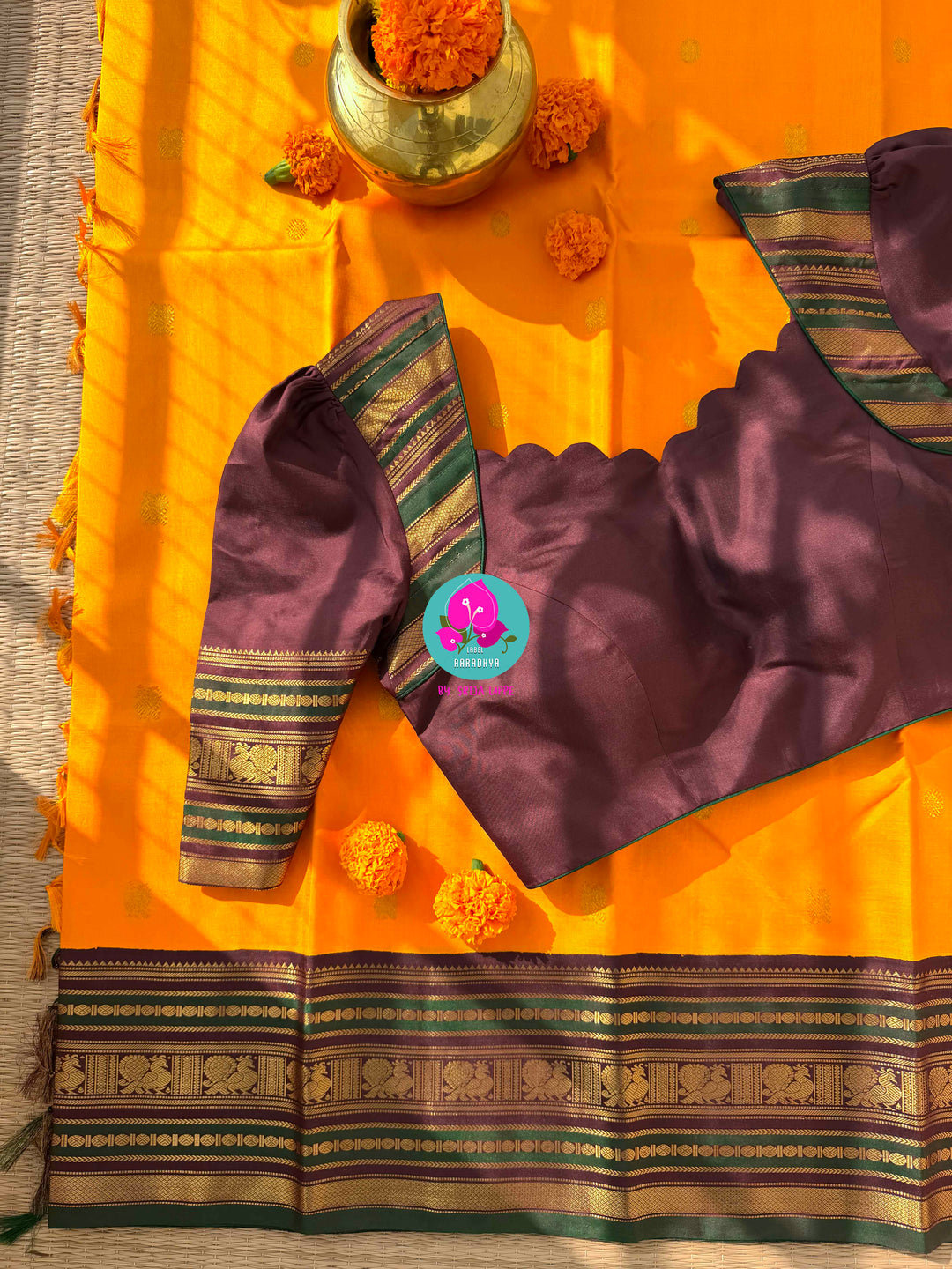Sunlit Mustard Cotton Saree with Royal Elephant Zari Border