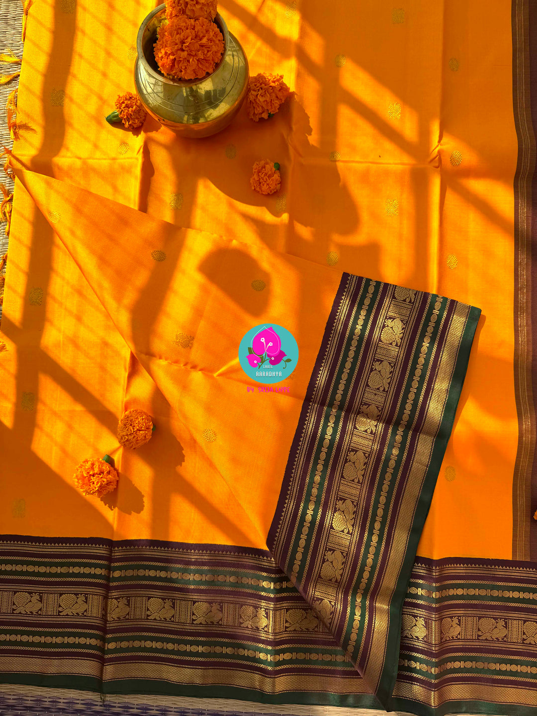 Sunlit Mustard Cotton Saree with Royal Elephant Zari Border