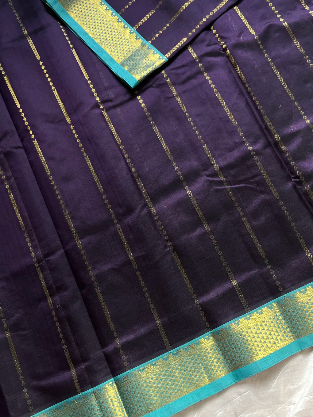 Midnight Royal Cotton Saree with Teal Zari Heritage Border