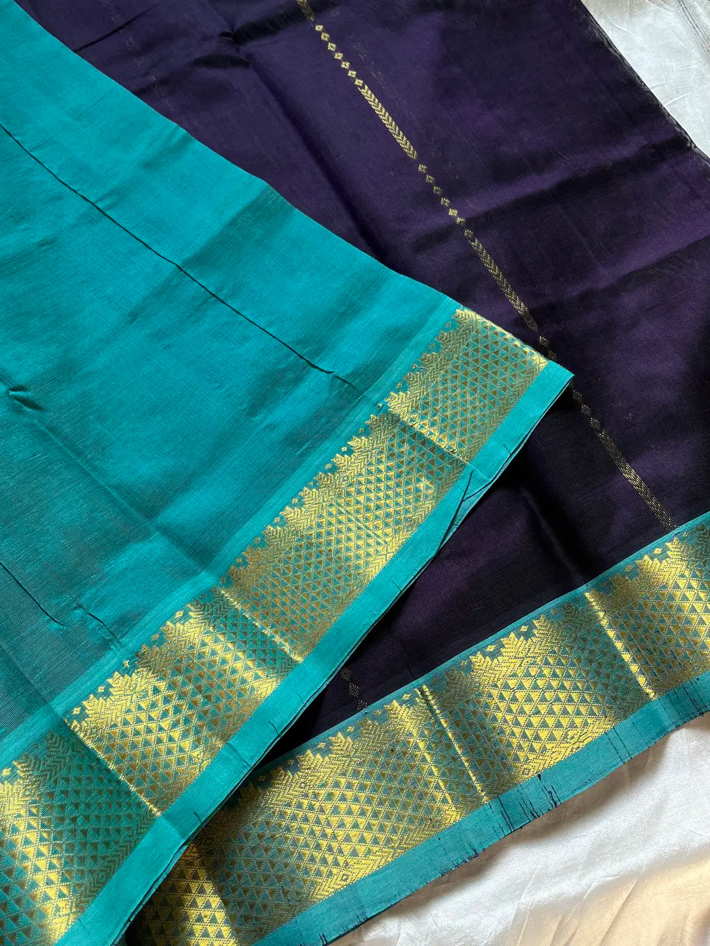 Midnight Royal Cotton Saree with Teal Zari Heritage Border